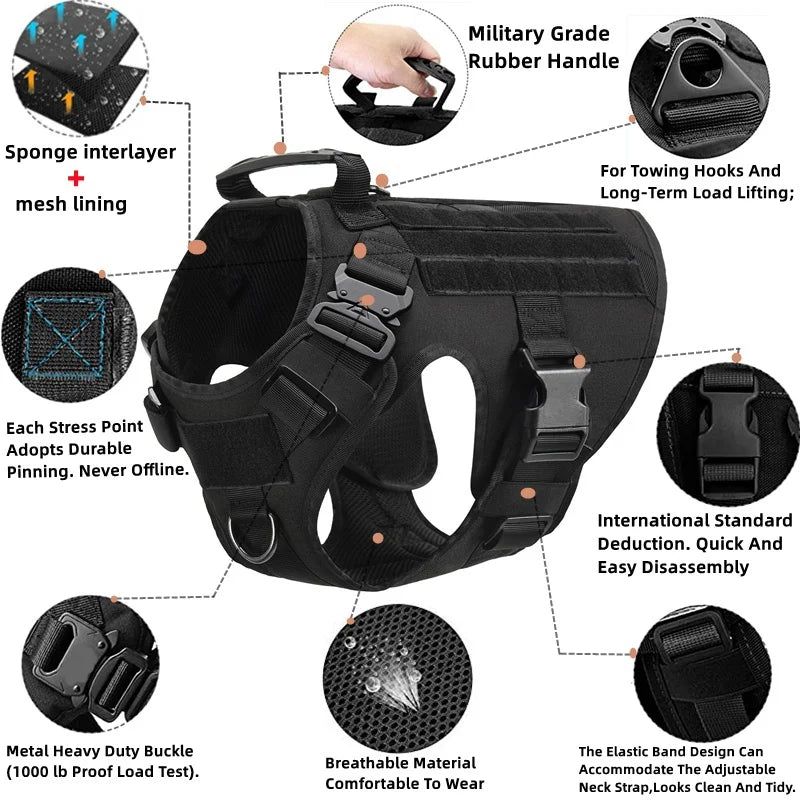 Tactical Military Vest Tactical Training Dog Harness and Leash Set For All Breeds Dogs
