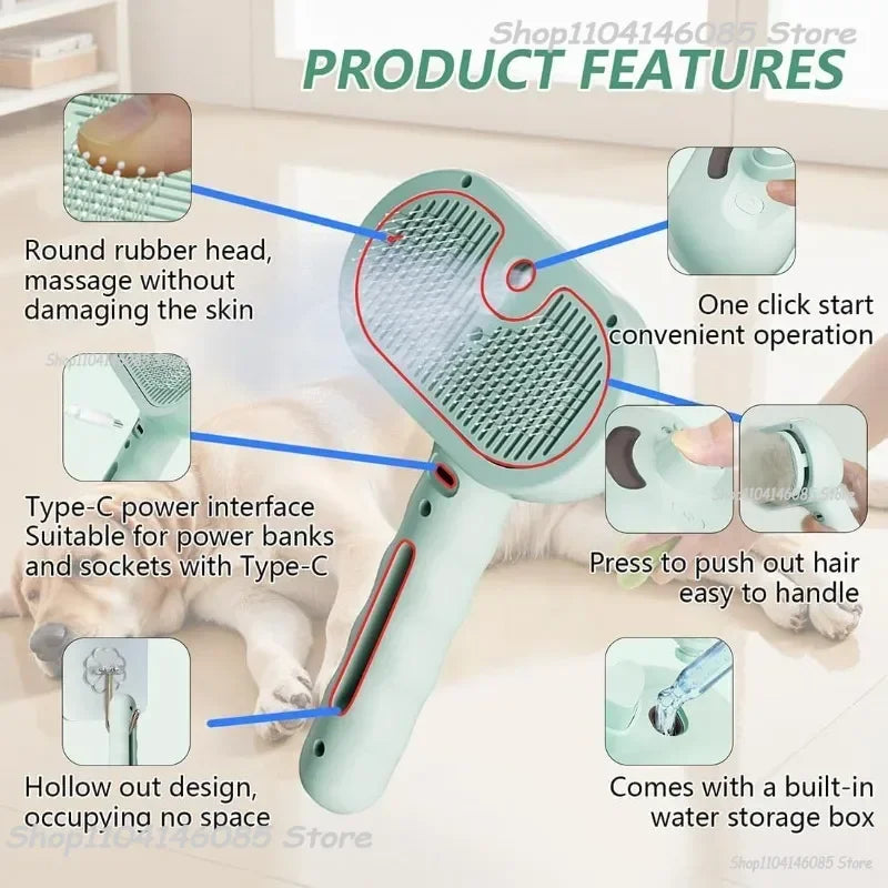 Dog Spray Hair Comb Pet Steam Massage Brush
