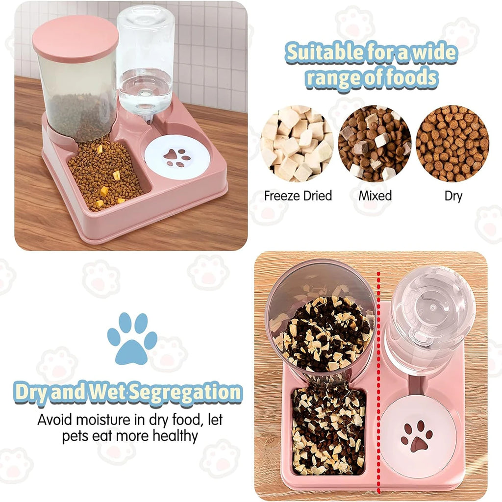 Automatic Cat Feeder Water Dispenser Set, 2 In 1 Tilted Automatic Pet Food And Water Feeder