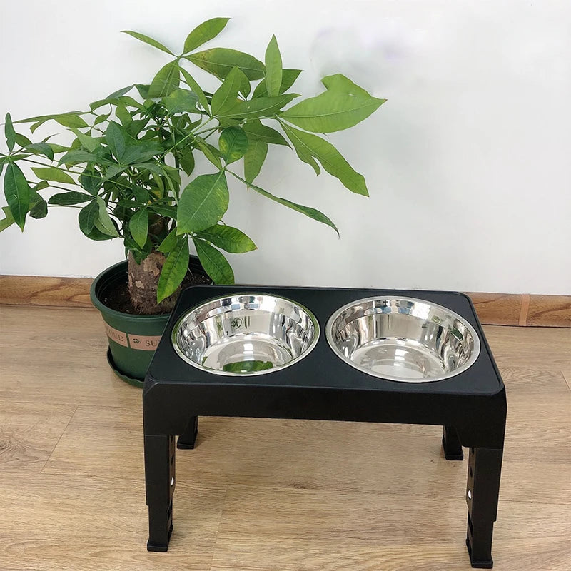 Elevated Dog Feeder Bowls Adjustable Raised Stand with Double Stainless Steel Food Water Bowls