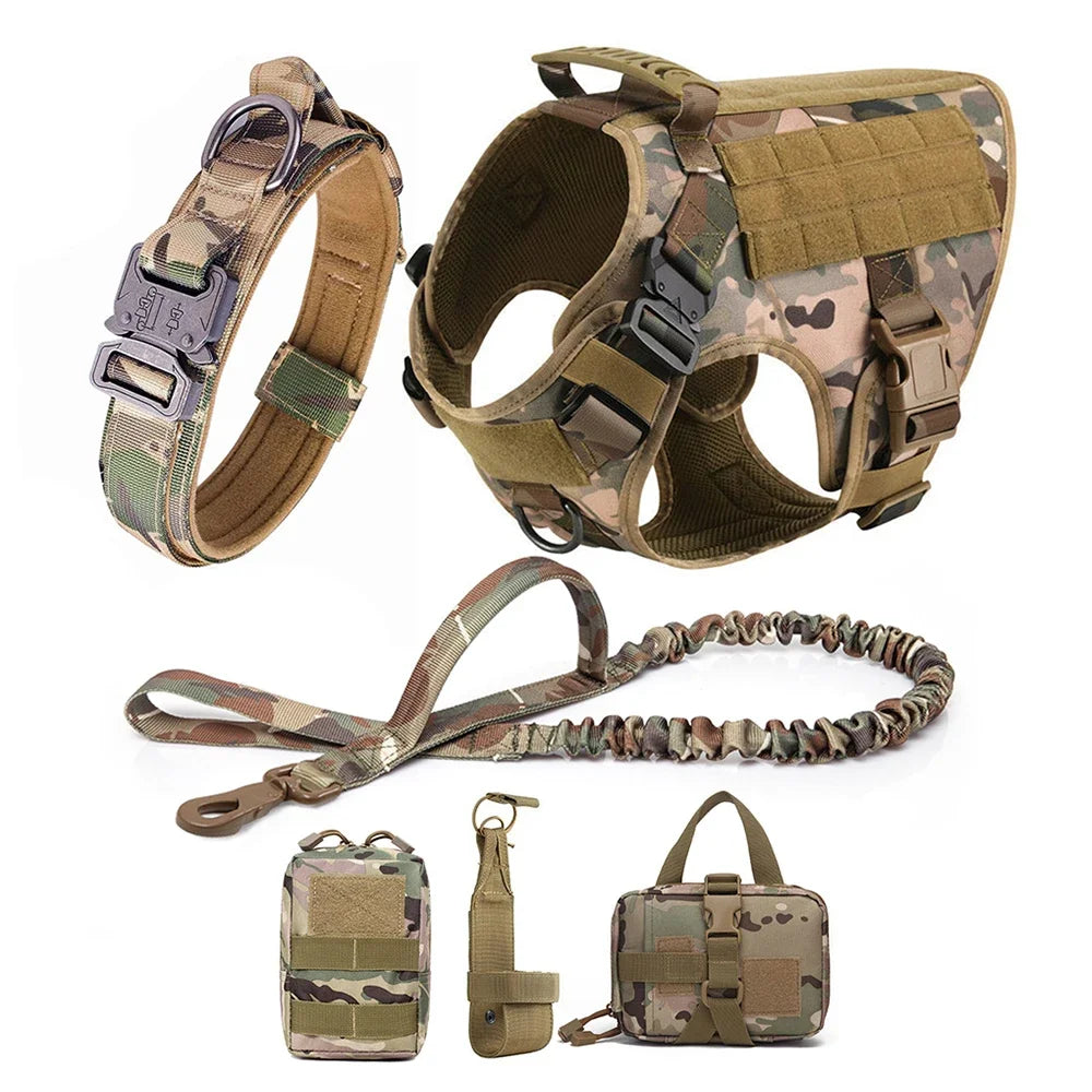Military Harness for Large Dogs Collar Leash Molle Pouch