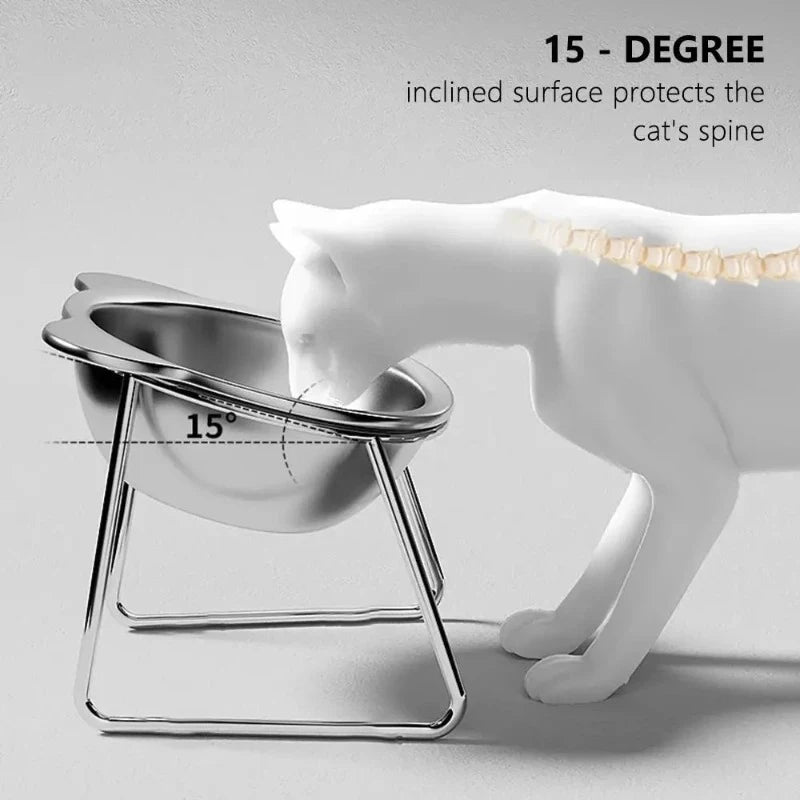 Raised Stainless Steel Cat Bowl with 15° Elevated Design Tilted Neck Guard