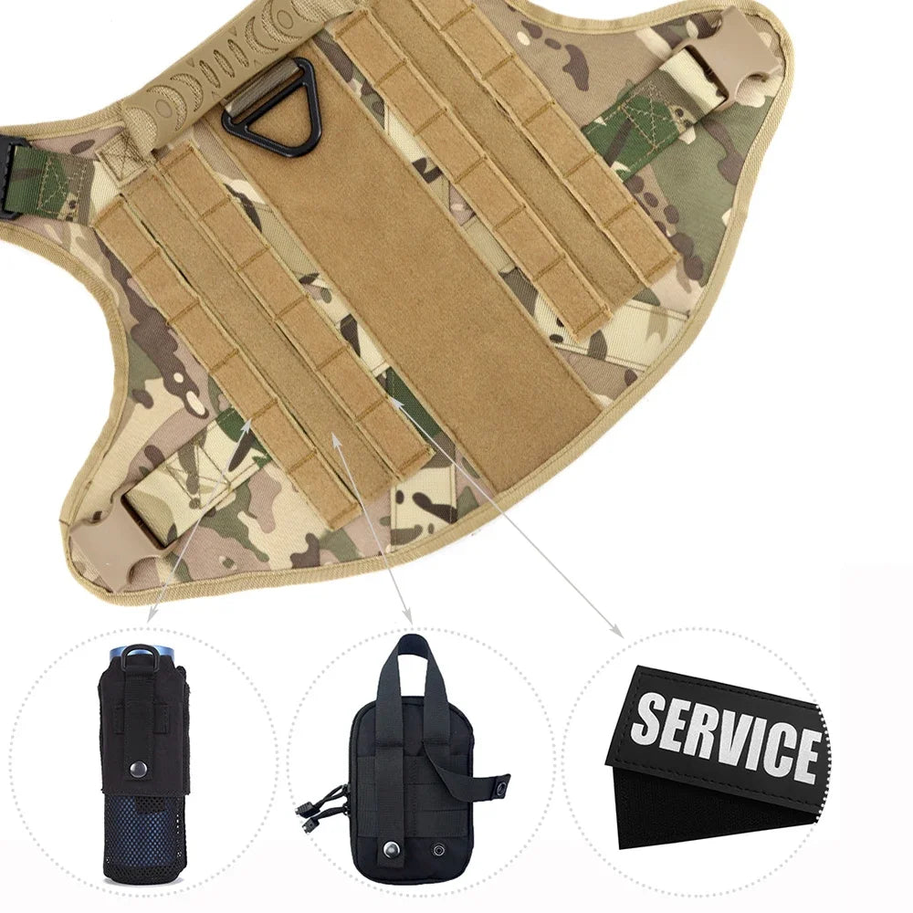 Military Harness for Large Dogs Collar Leash Molle Pouch