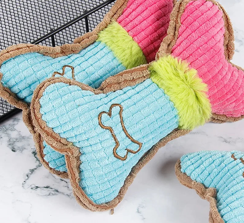 1pc Dog Squeaky Toy Bones Plush Dogs Chew Toy