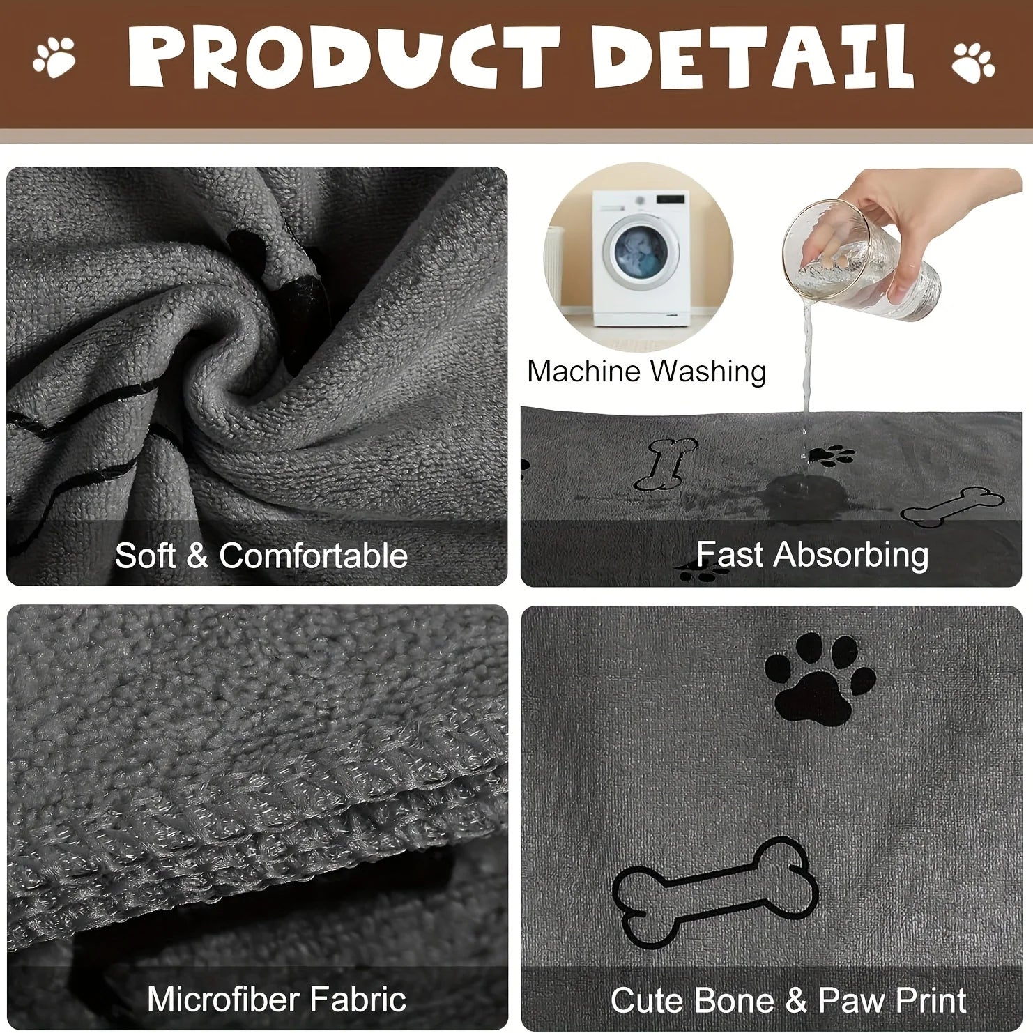 1pc Quick-Drying Microfiber Dog Towel