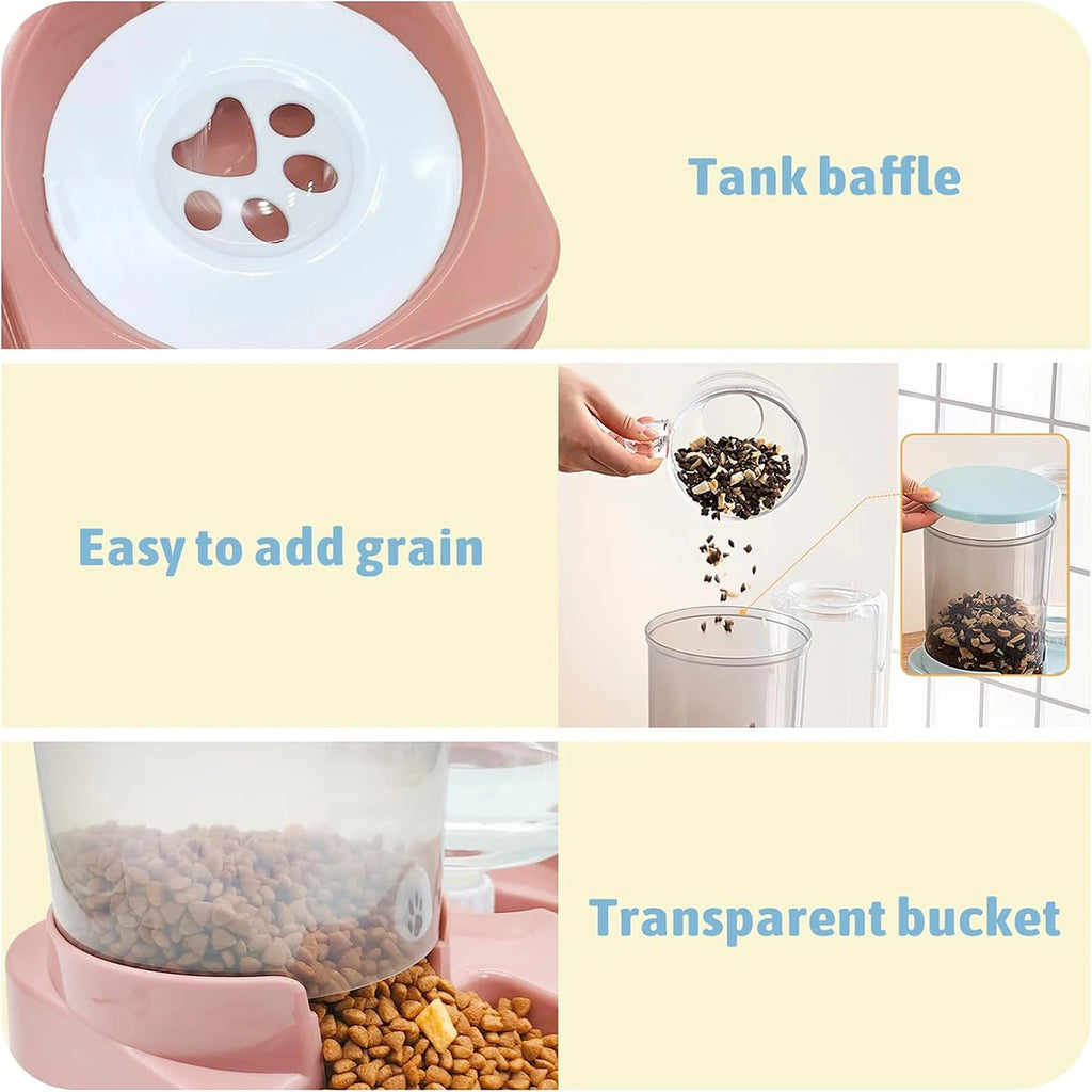 Automatic Cat Feeder Water Dispenser Set, 2 In 1 Tilted Automatic Pet Food And Water Feeder