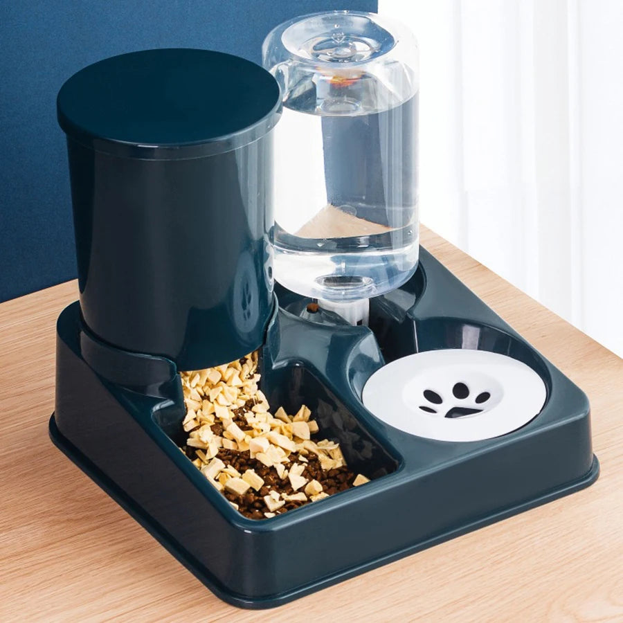 Automatic Cat Feeder Water Dispenser Set, 2 In 1 Tilted Automatic Pet Food And Water Feeder