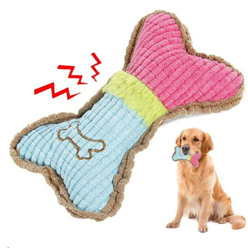 1pc Dog Squeaky Toy Bones Plush Dogs Chew Toy