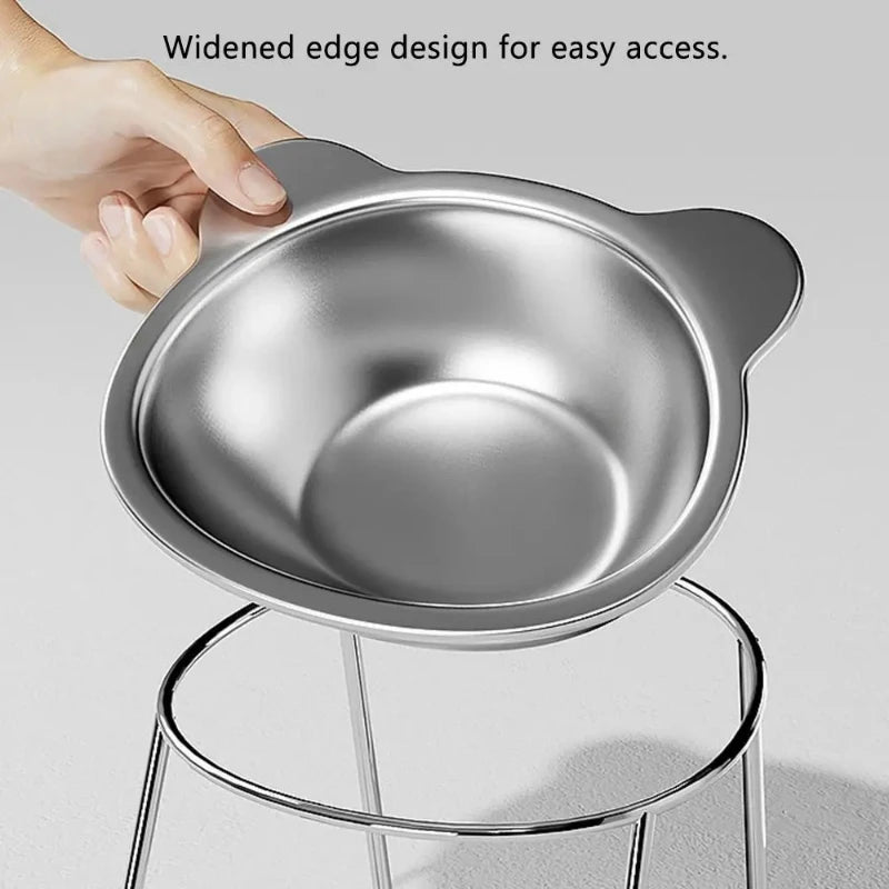 Raised Stainless Steel Cat Bowl with 15° Elevated Design Tilted Neck Guard