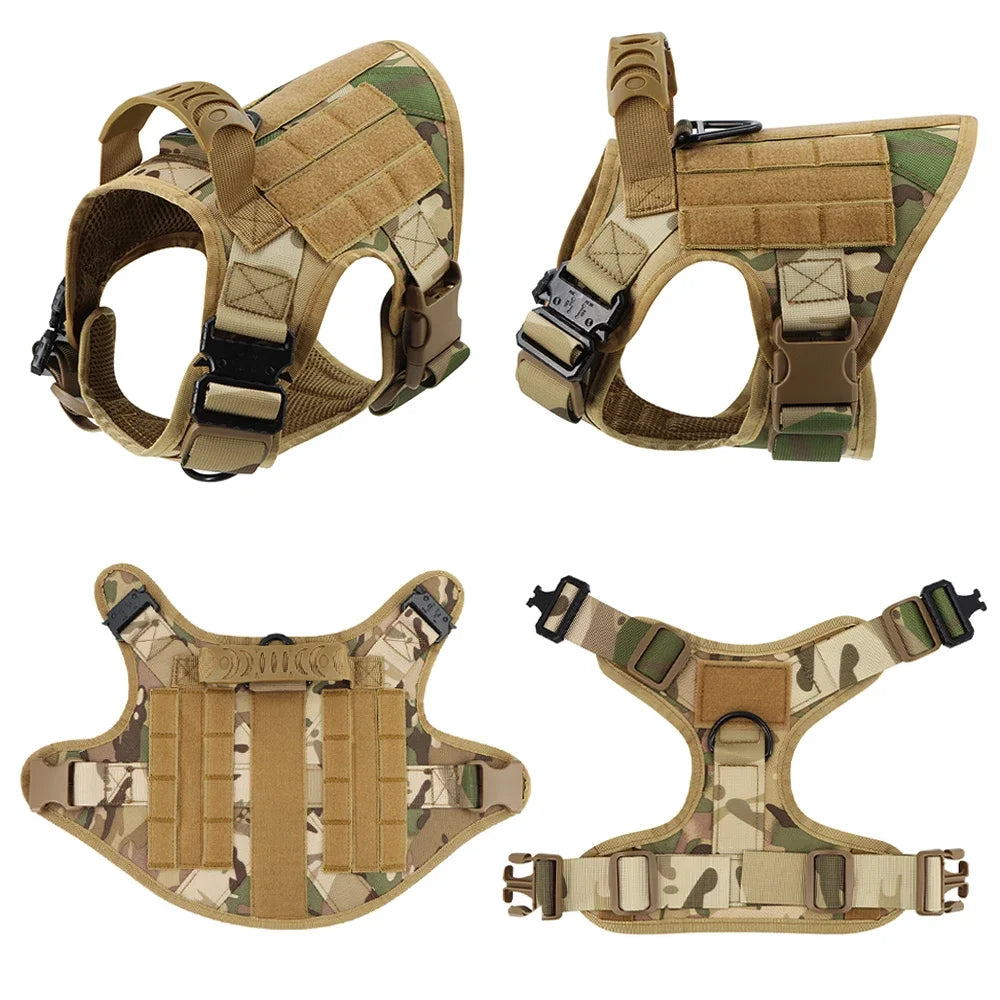 Military Harness for Large Dogs Collar Leash Molle Pouch