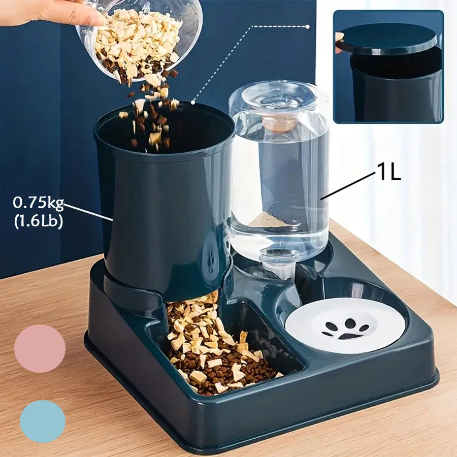 Automatic Cat Feeder Water Dispenser Set, 2 In 1 Tilted Automatic Pet Food And Water Feeder