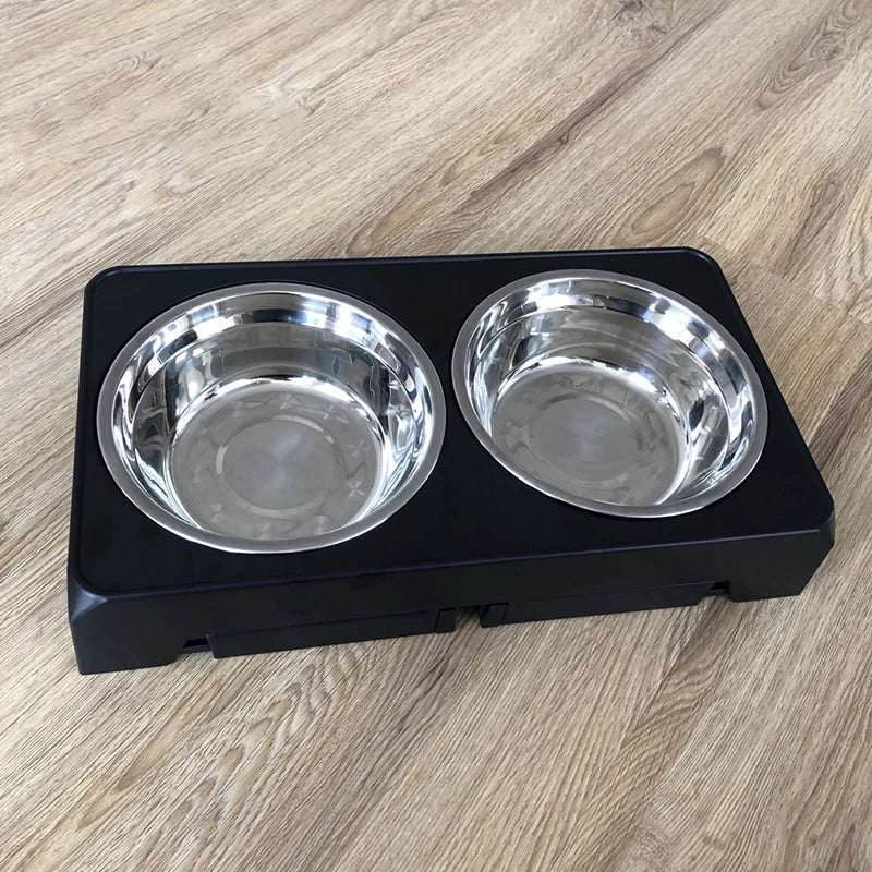 Elevated Dog Feeder Bowls Adjustable Raised Stand with Double Stainless Steel Food Water Bowls