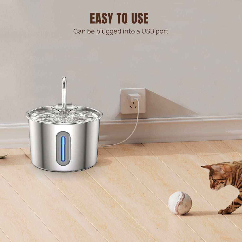 BRIEFNESS Cat Dog Water Bowl 2.2L, Circulating Fountain with Triple Filtration System, Ultra Quiet Pump and LED Indicator