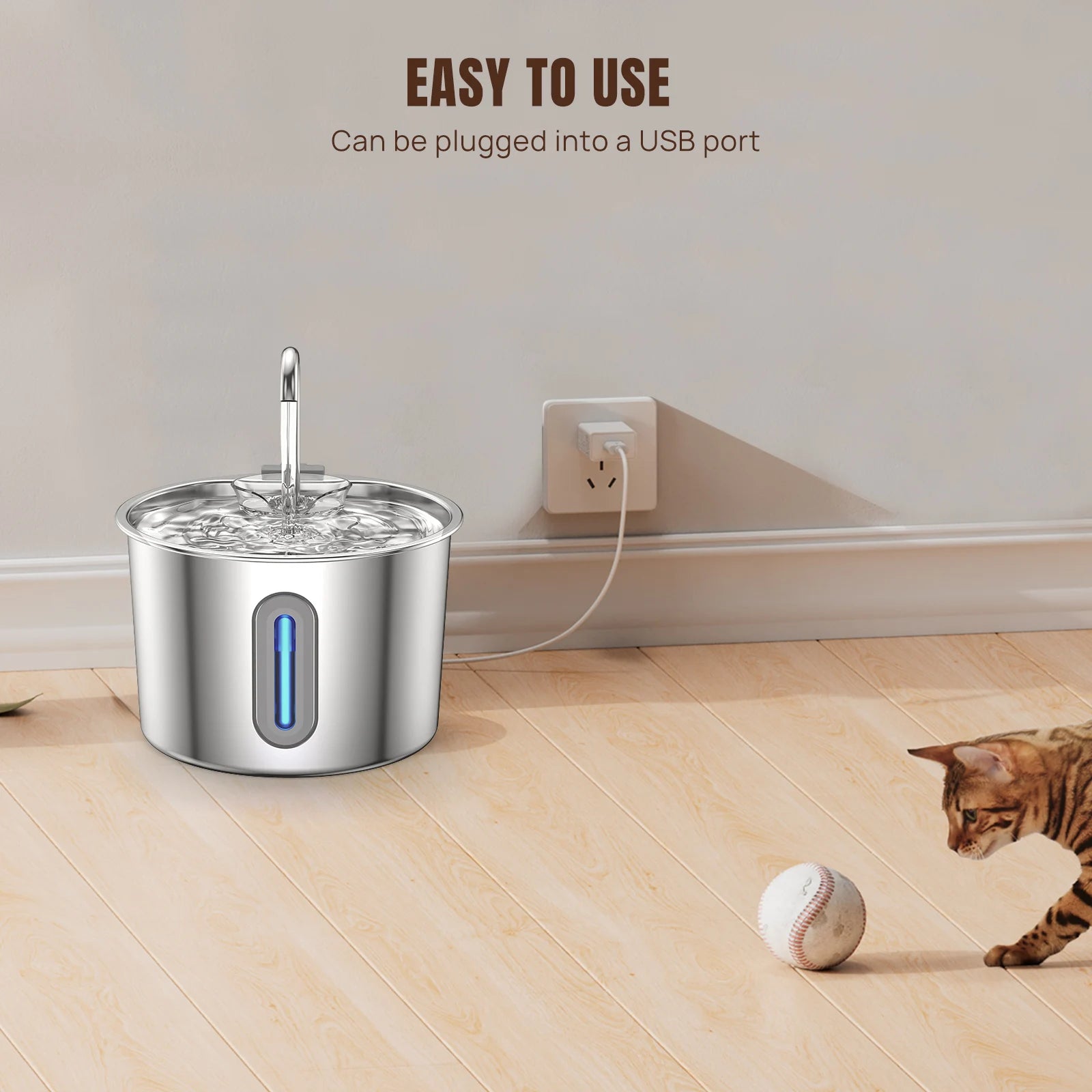 BRIEFNESS Cat Dog Water Bowl 2.2L, Circulating Fountain with Triple Filtration System, Ultra Quiet Pump and LED Indicator