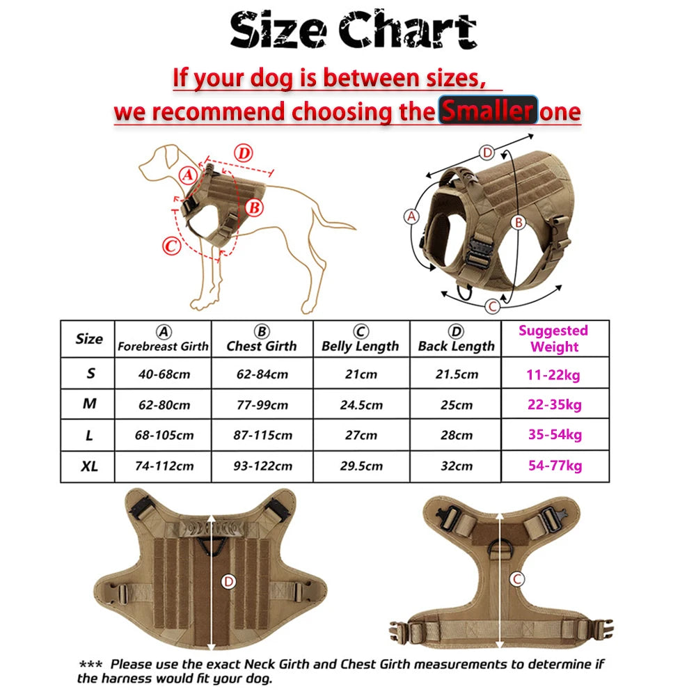 Military Harness for Large Dogs Collar Leash Molle Pouch