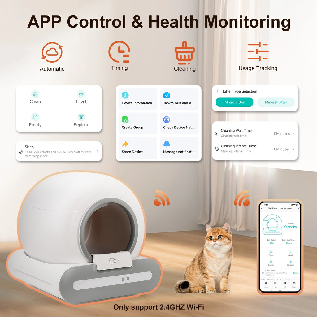 DOEL 65L Self-Cleaning Cat Litter Box App Control