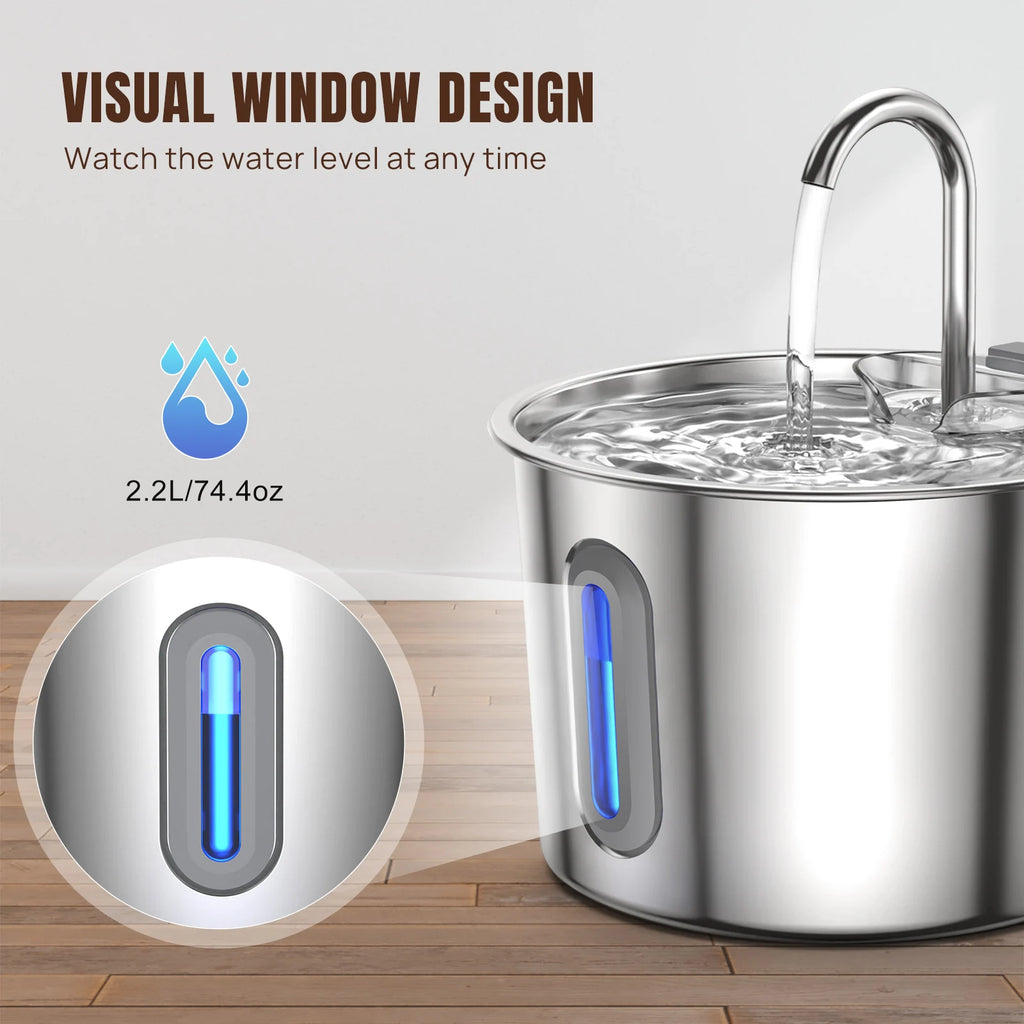 BRIEFNESS Cat Dog Water Bowl 2.2L, Circulating Fountain with Triple Filtration System, Ultra Quiet Pump and LED Indicator