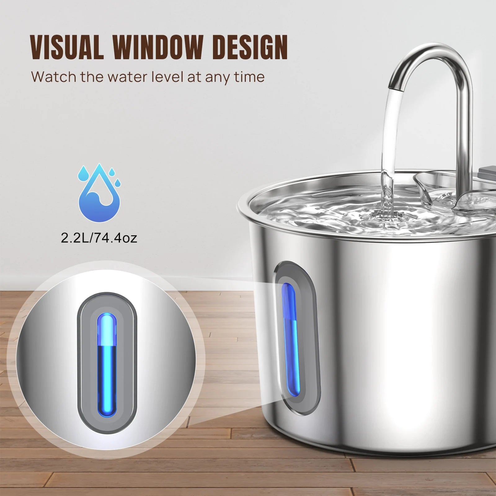 BRIEFNESS Cat Dog Water Bowl 2.2L, Circulating Fountain with Triple Filtration System, Ultra Quiet Pump and LED Indicator
