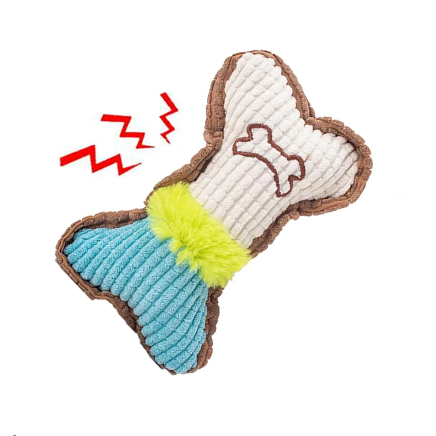 1pc Dog Squeaky Toy Bones Plush Dogs Chew Toy