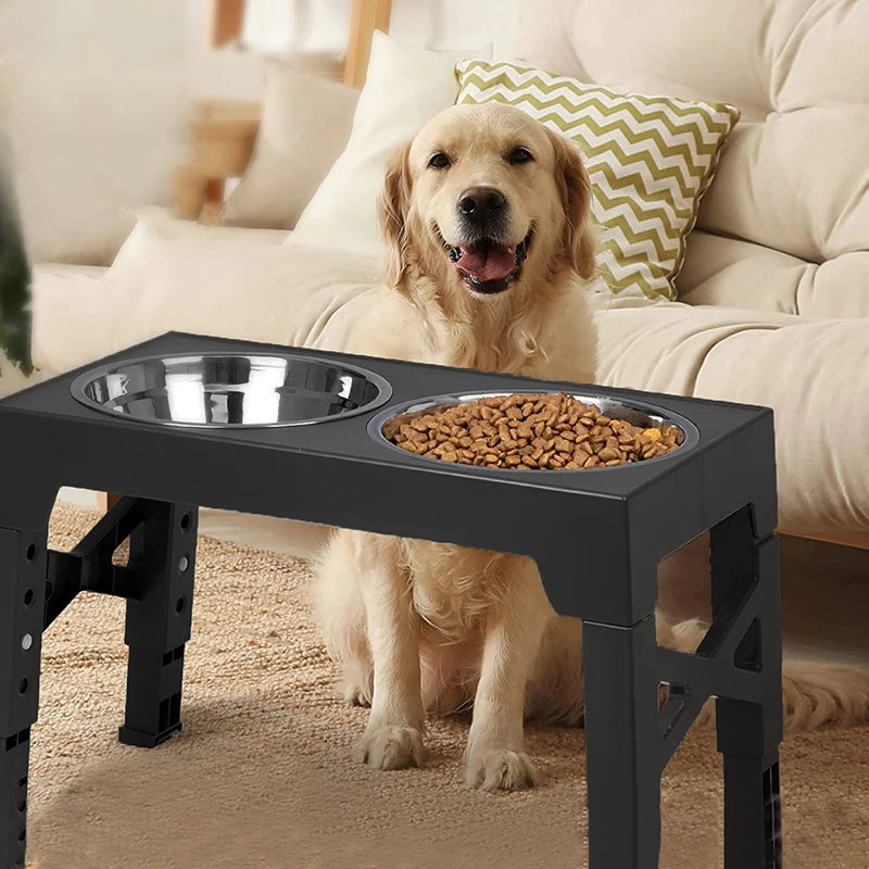 Elevated Dog Feeder Bowls Adjustable Raised Stand with Double Stainless Steel Food Water Bowls