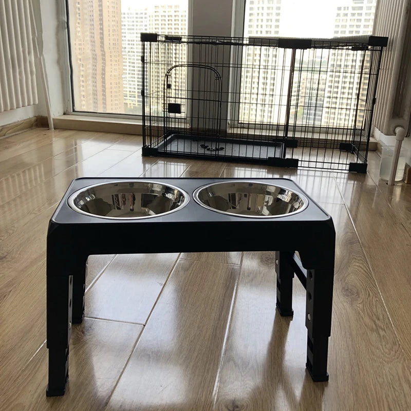Elevated Dog Feeder Bowls Adjustable Raised Stand with Double Stainless Steel Food Water Bowls