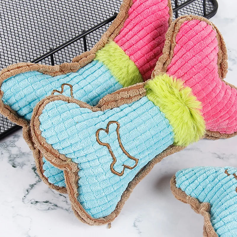 1pc Dog Squeaky Toy Bones Plush Dogs Chew Toy