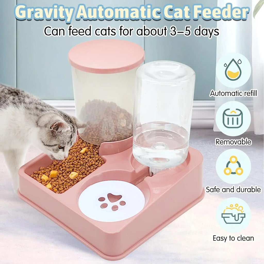 Automatic Cat Feeder Water Dispenser Set, 2 In 1 Tilted Automatic Pet Food And Water Feeder