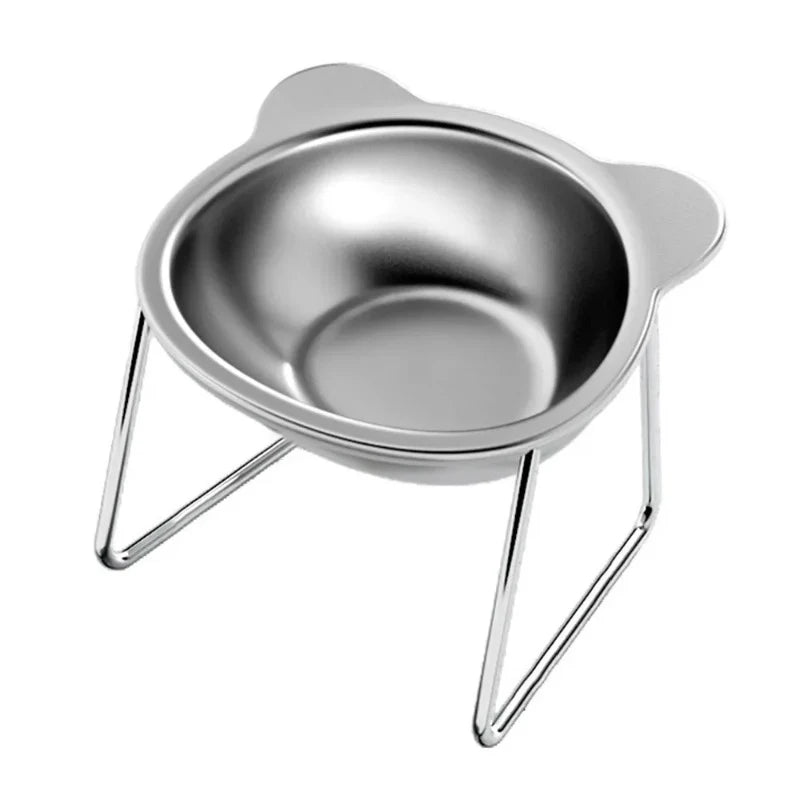Raised Stainless Steel Cat Bowl with 15° Elevated Design Tilted Neck Guard