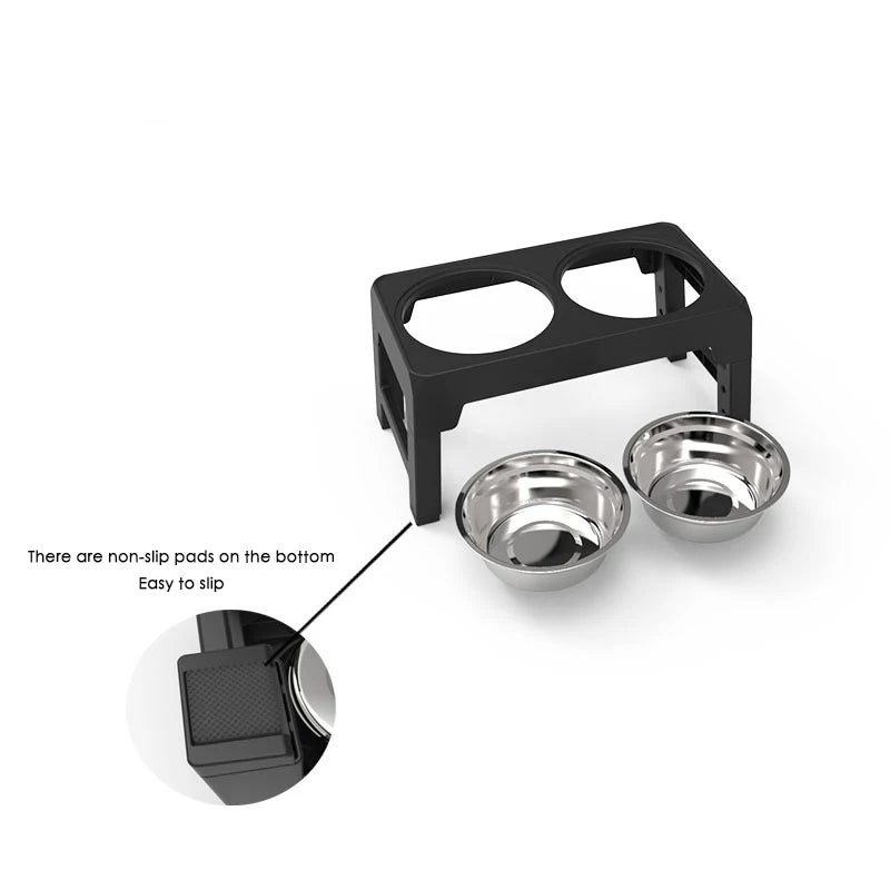 Elevated Dog Feeder Bowls Adjustable Raised Stand with Double Stainless Steel Food Water Bowls